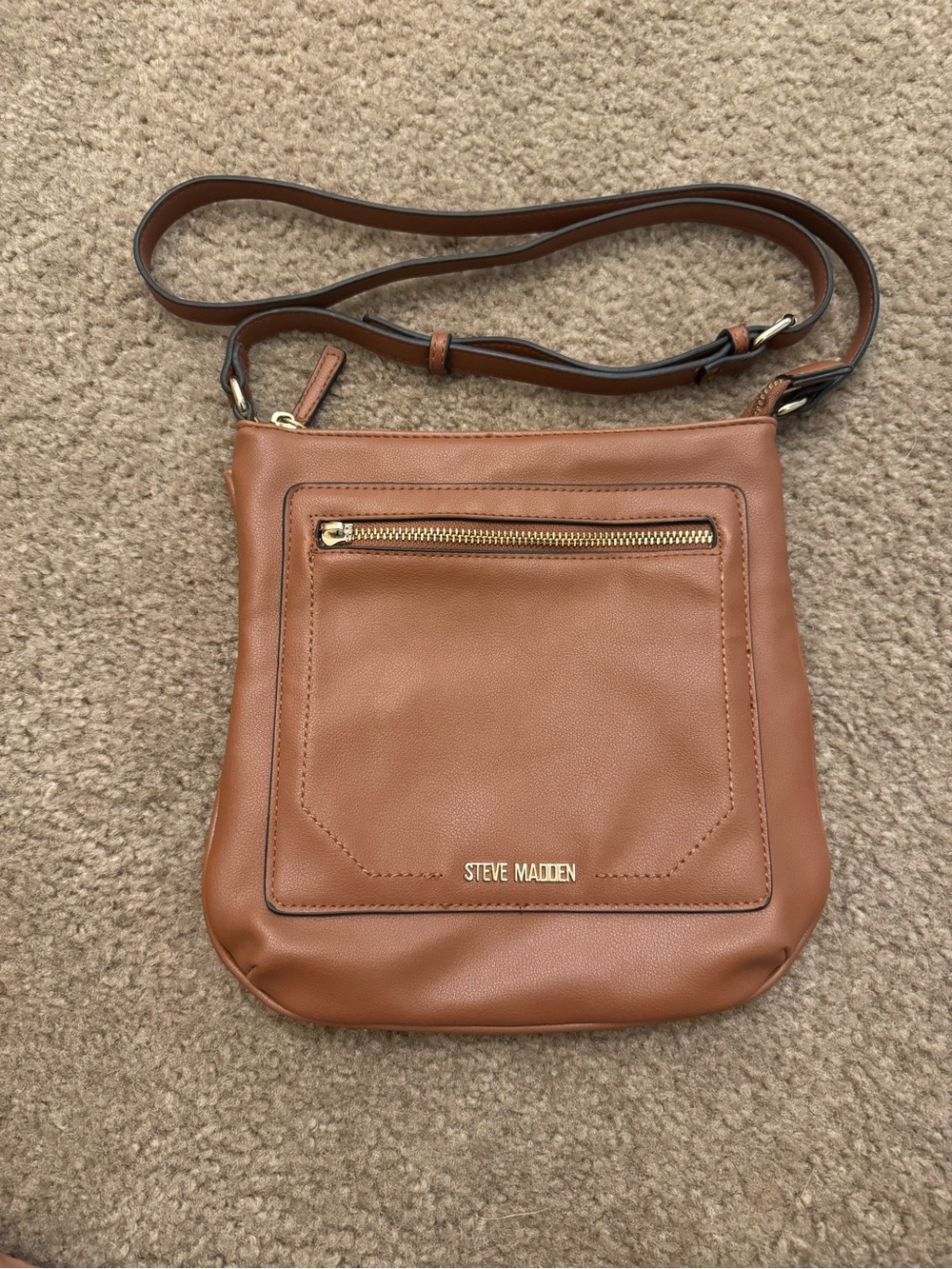 Steve Madden Tan Leather Crossbody Messenger Bag